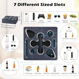 MoKo Couch Cup Holder Pillow, Sofa Bed Cup Holder for Drinks, 7 Slot Tray Couch Drink Holder, Couch Caddy for Remote, Snacks, Drinks, Tablet, Cup Holder for Couch, Bed, Rv, Tv, Car, Man Cave, Boat