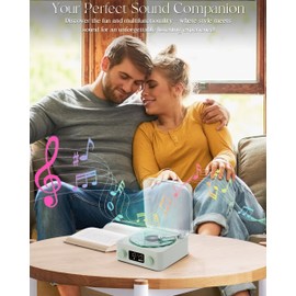 Faitio Portable Bluetooth Speaker - Retro Record Player Speaker with Ocean Sound White Noise, Cute Night Lights Bluetooth Speakers for Bedroom, Kids, or Gift - Mini Vinyl Waves Speakers, Light Green