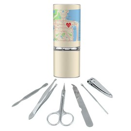 You Are Here Heart Map Skeleton Stainless Steel Manicure Pedicure Grooming Beauty Care Travel Kit