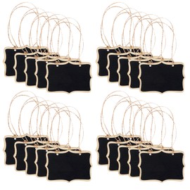 Pack of 20 Mini Blackboards Double-Sided Small Board for Hanging, Writeable on Both Sides, Mini Wooden Blackboard Labels Rectangle with Hanging Strings, for Message Board Signs, for Party, Home