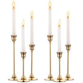 2 Sets(6 Pcs) Brass Gold Metal Taper Candle Holders Candlestick Holders, Vintage Modern Decorative Centerpiece Candlestick Holders for Table Mantel Wedding Housewarming Gift