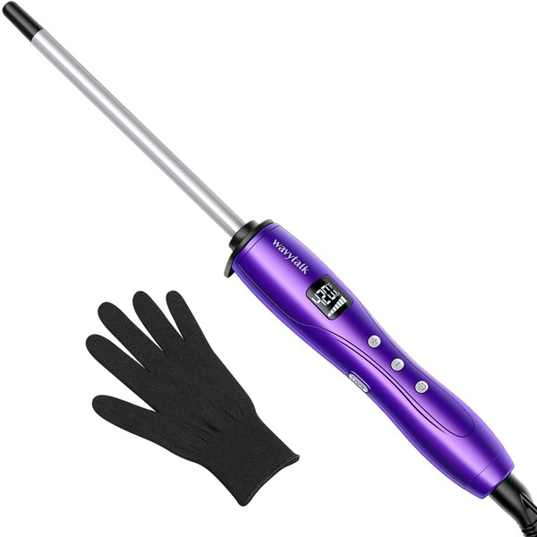 Wavytalk 3/8 Inch Small Curling Wand, Small Barrel Curling Iron for Short & Long Hair, Ceramic Small Wand Curling Iron with Adjustable Temperature, Include Heat Resistant Glove (Purple)