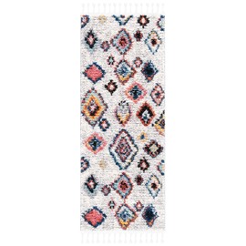 SAFAVIEH Morocco Collection Accent Rug - 2' x 5', Ivory & Multi, Moroccan Boho Tribal Design, Non-Shedding & Easy Care, Ideal for High Traffic Areas in Entryway, Living Room, Bedroom (MRC940A)