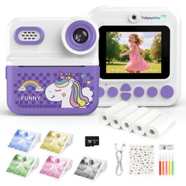 TofpeyVibe Kids Instant Print Camera – 48MP Dual Lens, 1080P Video, 5 Mono Colour Printing (Blue/Green/Yellow/Pink/Black), 2.4″ IPS Screen, 16× Digital Zoom, 64GB, Gift Camera for Ages 3–12