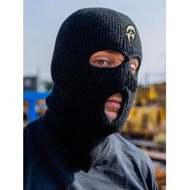 Scream Smiley Face 3 Hole Mask Horror Ski Mask Three Hole Full Face Cover Knitted Embroidery Warm Graphic Balaclava (Maroon)