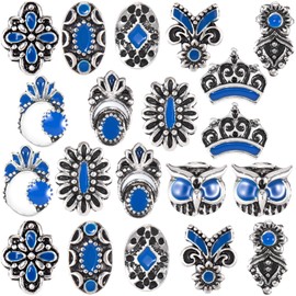 HINZIC 20Pcs Western Nail Charm, 10 Styles 3D Vintage Turquoise Daisy Nail Art Rhinestones Blue Marble Gems Jewel Accessories for Acrylic Nails Women Valentines Wedding Prom Decorations
