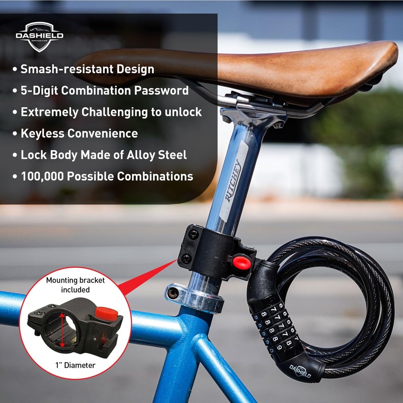 DaShield Bike Lock Cable, 47 inches Long 5 Digit Resettable