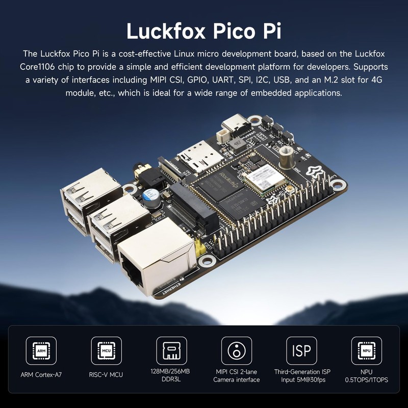 Waveshare Luckfox Pico Pi Linux Micro Dev Board,Core1106, 8GB eMMC,