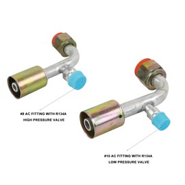 Wisepick Air Conditioning AC Fitting Set #8 and #10 Female Oring Beadlock 5/8-18UNF 90 Degree with R134a pressure valve