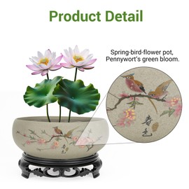 Lotus Bowl Planter - Ceramic Pots for Plants with Stand for Hydroponic Water Lilies & Bonsai Trees, Bonsai Pots Indoor/Outdoor Décor - Zen Garden & Home Art Display (Grey2, Medium)