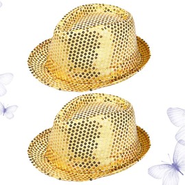 ABOOFAN Panama Hat Sequin Jazz Hat 2pcs Novelties Fedora Rosy Sparkle Trilby Hat Fancy Hen Party Gangster Jazz Caps for Woman Man Performance Party Supplies Kids Hats