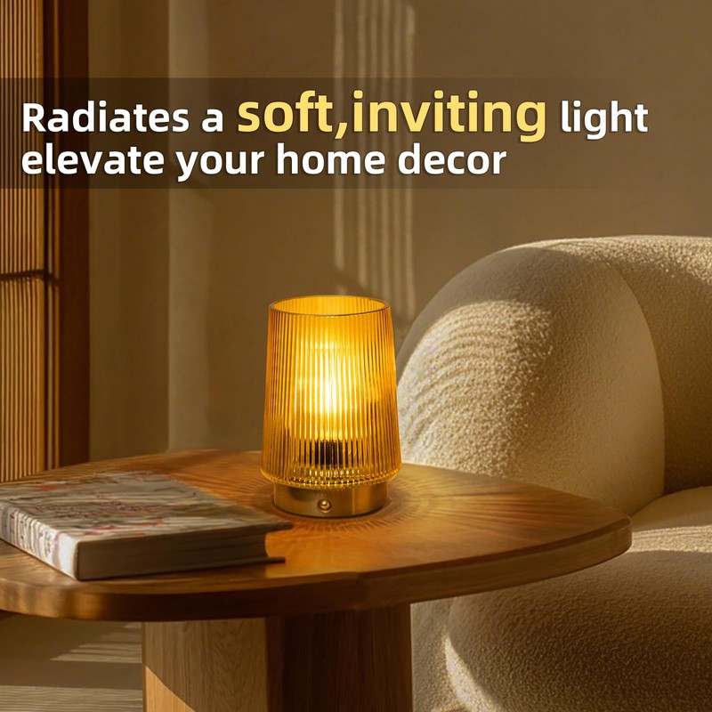 MJ PREMIER Cordless Lamps Rechargeable Glass Table Lamp Portable Dimmable