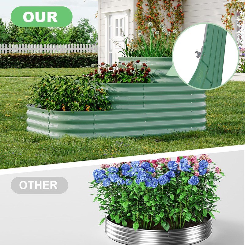 3-in-1 Green Galvanized Steel Raised Garden Bed Kit – Convertible
