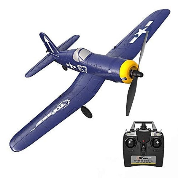 Top Race Remote Control Plane - Ready To Fly with Range Over 91 Meters - 4 Channel War Plane F4U Corsair With Propeller Saver - Stunt Flying RC Plane for Adults and Kids