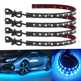 Car Led Strip Lights 32CM Waterproof Led Light Strips for Cars Motorcycles Golf Cart Interior & Exterior Marine Boat Ice Blue Led Strip 12V 5050 18SMD,Pack of 4