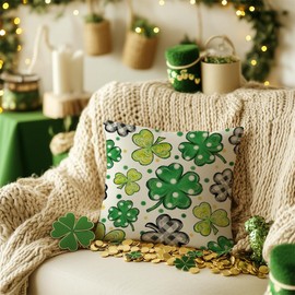 AACORS St.Patricks Day Pillow Cover 18x18 Inch Shamrock Clover Decorative Pillow Case Holiday Decorations for Home Sofa Couch (Green) AA678-18