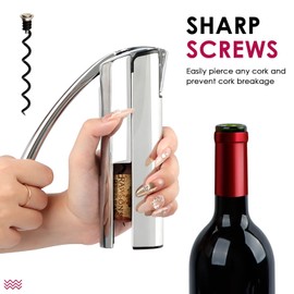KAYCROWN Wine Opener, Stainless Steel Vertical Lever Corkscrew with Foil Cutter and Extra Spiral, Wine Bottle Opener for Bar, Waiters, Restaurant