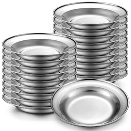Vesici 20 Pcs Stainless Steel Plates 8.6 Inch Metal Camping Plates Large Serving Platters Silver Serving Platter Mirror Polish Dinner Salad Plates Round Dessert Plates for BBQ Meat Sushi Fruit