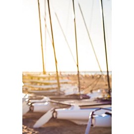 Canary Islands-Fuerteventura Island-Morro Jable-Playa del Matorral beach-sailboats by Walter Bibikow -