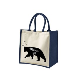 Mothers Day Gifts for Mum - Cotton Jute Shoulder Bag, Reusable Bags for Shopping, Mum Gifts, Book Bag, Travel Bag, Shopper Bags - Bear - Blue - S