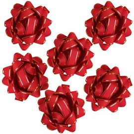 WRAPAHOLIC 6 Pcs Christmas Gift Bow - 4.5" Self-Adhesive Grosgrain Gift Bow, Red with Gold Foil Wired Design Perfect for Christmas, Birthday, Holiday, Party Favors Decorations