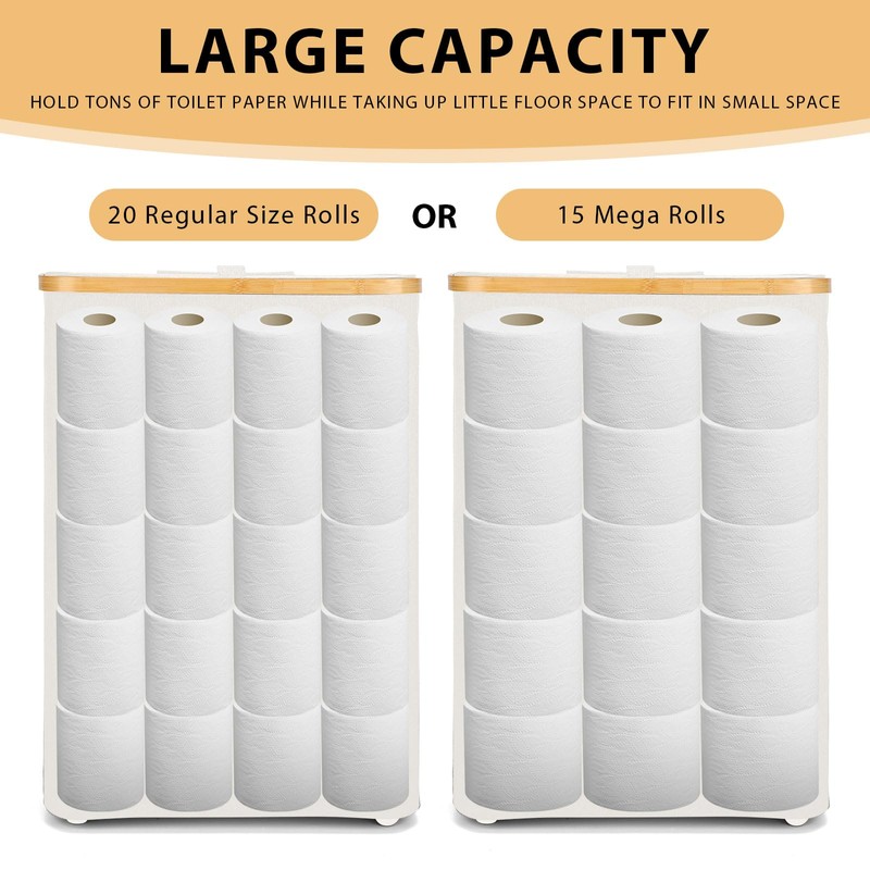 Odonata Large Toilet Paper Storage Basket with Lid, Slim Toilet