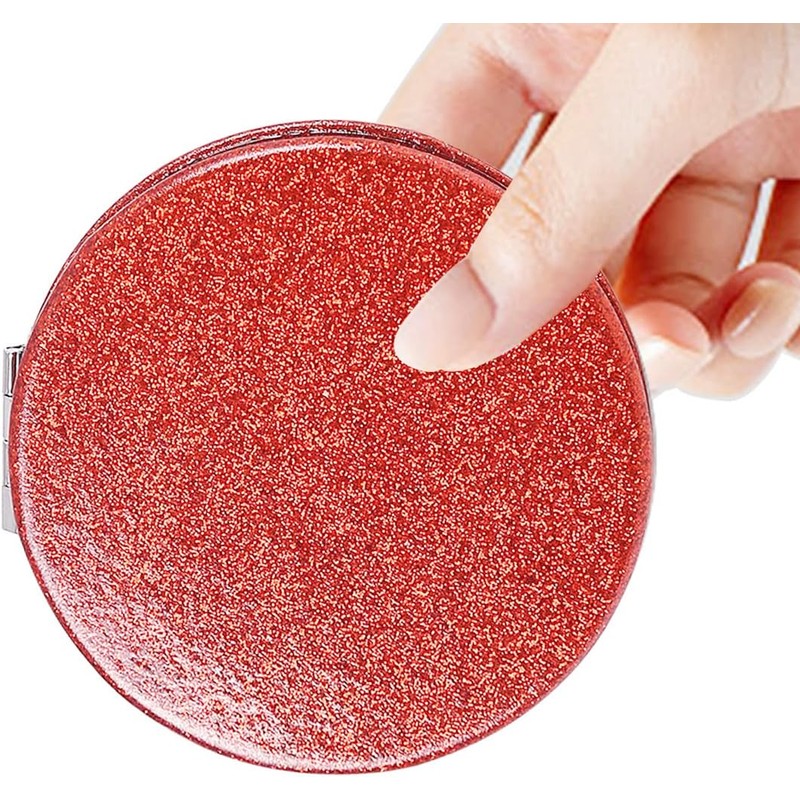 mpowtech Red Compact Mirror for Purse,Magnifying Travel Mirror with Glitter,Double-Sided