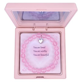 SODLYUE Valentines Day Gift Heart Bracelet Valentines Day Bracelet Valentine Bracelet for Daughter Mom Women Wife Lover,Pink, Stone, no gemstone