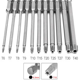 Bestgle 11pc Torx Screwdriver Bits 1/4 Inch Hex Shank Electric Magnetic Star Torx Security Head Screw Driver Drill Bits Set, T6-T40,75mm Length