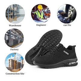 RXSIAUK Steel Toe Shoes Men Women Lightweight Comfort Puncture Resistant Slip On Safety Work Shoes Black