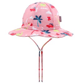 FUOITA UPF 50+ Baby Bucket Hat - Wide Brim Sun Protection Beach Cap for Girls - Cute & Adjustable Toddler Hat(0-6M)