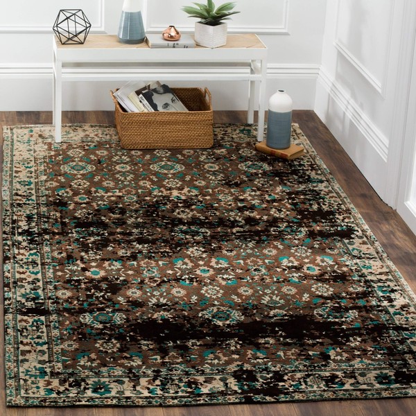 Safavieh Classic Vintage Collection CLV226A Oriental Distressed Area Rug, 4' x 6', Teal / Beige