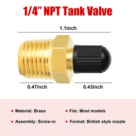 Augeny 4 Pieces Tank Valve, Standard Valve Core with 1/4'' NPT Male Threads, Anti-Corrosion Brass Fill Valve with Sealing Cap, Air Compressor Air Tank Fill Valves Tool Fittings
