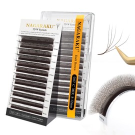NAGARAKU 5D W Eyelash Extensions Volume Premade Fans Lashes Faux Mink Light Soft Cluster Easy Fanning yy Eyelashes Pestañas Volume 12 Rows for Beauty Salon - 0.07mm C Curl 8-12mm Mix, Dark Brown