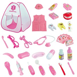 Hylukon Doctor Kits for Kids with Medical Tent Doctor Coat Cap Stethoscope Dental Tools Kids Doctors Play Sets Toddler Doctor Playset Role Playing Children's Puzzle Toys Parent-Child Interactive Toys