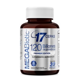 Megabiotic 120 Billones De Probioticos 17 Cepas | 30 Cápsulas | Inulina de Agave, Sábila en Polvo (Aloe Vera), Mezcla de Probioticos | Suplemento Alimenticio | Contenido Neto 30 Porciones por Envase