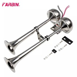 FARBIN 12V Waterproof Marine Horn, Stainless Steel Double Tube Electric Horn