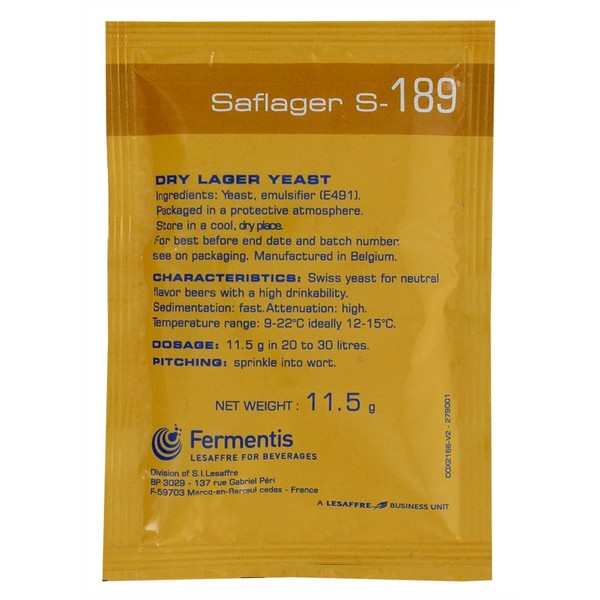 Fermentis FBA_s-189 Saflager S-189 Dry Lager Yeast (11.5 Gram Pack), Multicolor