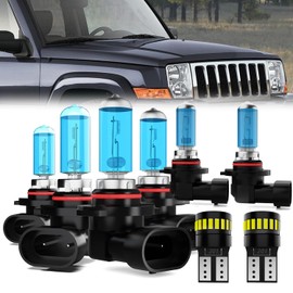 LECCIBUB Headlight Bulbs License Plate Lights Fit For Jeep Commander 2006-2010, 9005 High Beam + 9006 Low Beam + 9145 Fog Lights Halogen Light Bulb + License Plate Lights, Pack of 8