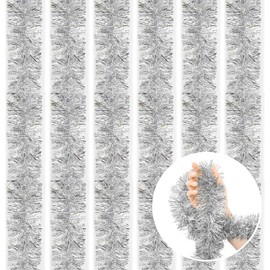 Pack of 6 Christmas Tinsel Garland, Tinsel Shiny Garland, Christmas Decoration Tinsel Garland, for Christmas, Wedding, Birthday Party (Silver)