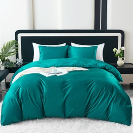 HCORA Velvet Duvet Cover Set - 3PCS Ultra Soft Duvet Cover Queen Size with 2 Pillowcases - Luxurious, Glossy Velvet Queen Duvet Cover Set with Zipper Closure Corner Ties (Dark Green, 90" x 90")