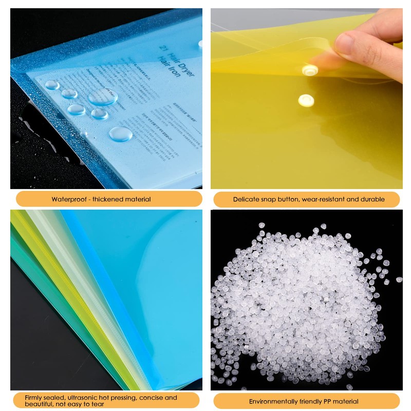 Pack of 20 A4 Document Wallets for Filing, Waterproof PP