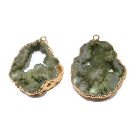 Natural Stone Pendant, Irregular Plated Gold Edge Crystal Agate Stone Pendant for Jewelry Making DIY Necklace Charms 25X30-35X45mm (2 Pcs)