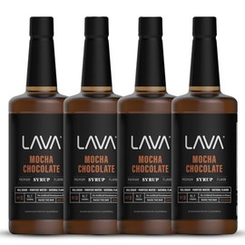 (4-Pack) LAVA Premium Mocha Chocolate Syrup, Chocolate Coffee Sweetener, 33.8oz (1-Liter), Made with 100% Sugar, No Artificial Sweeteners, Flavors, or Colors.