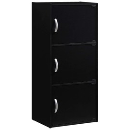 HODEDAH IMPORT 3-Shelf Bookcase Cabinet, Black