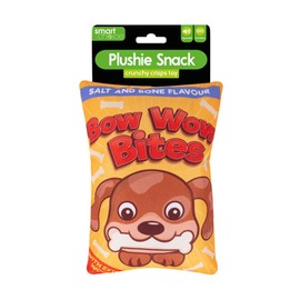 YöL Bow Wow Bites Novelty Dog Plush Toy With Squeak Crinkle Crisp Packet Anxiety Reducing Interactive Toy