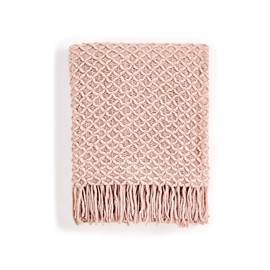 CREVENT Farmhouse Boho Knitted Throw Blanket for Couch Sofa Chair Bed Home Decoration, Soft Warm Cozy Light Weight for Spring Summer Fall (127cmX152cm Blush Pink)