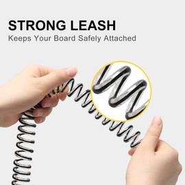 WOOWAVE SUP Strap Premium Stand Up Paddle Board - Correa para tabla de surf en espiral de 8/10 pies que permanece a bordo con funda impermeable para portafolios/teléfono (núcleo negro transparente, 8 pies y 7 mm)