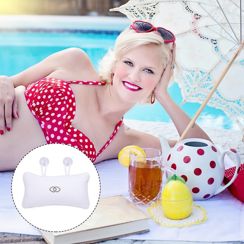 Thyonta Non-Slip Bathtub Inflatable Cushion Embroidered Bath Pillow with Suction