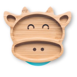 Moon and Moo Cow Bamboo Suction Plate for Kids, Toddlers and Baby Weaning - Non-Toxic – Plastic Free - Stay Put - Baby Suction Plate - Baby Weaning Set